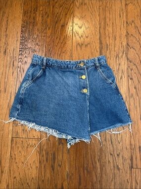 Zara Denim Button-Front Frayed Hem Women's Skort - XSmall